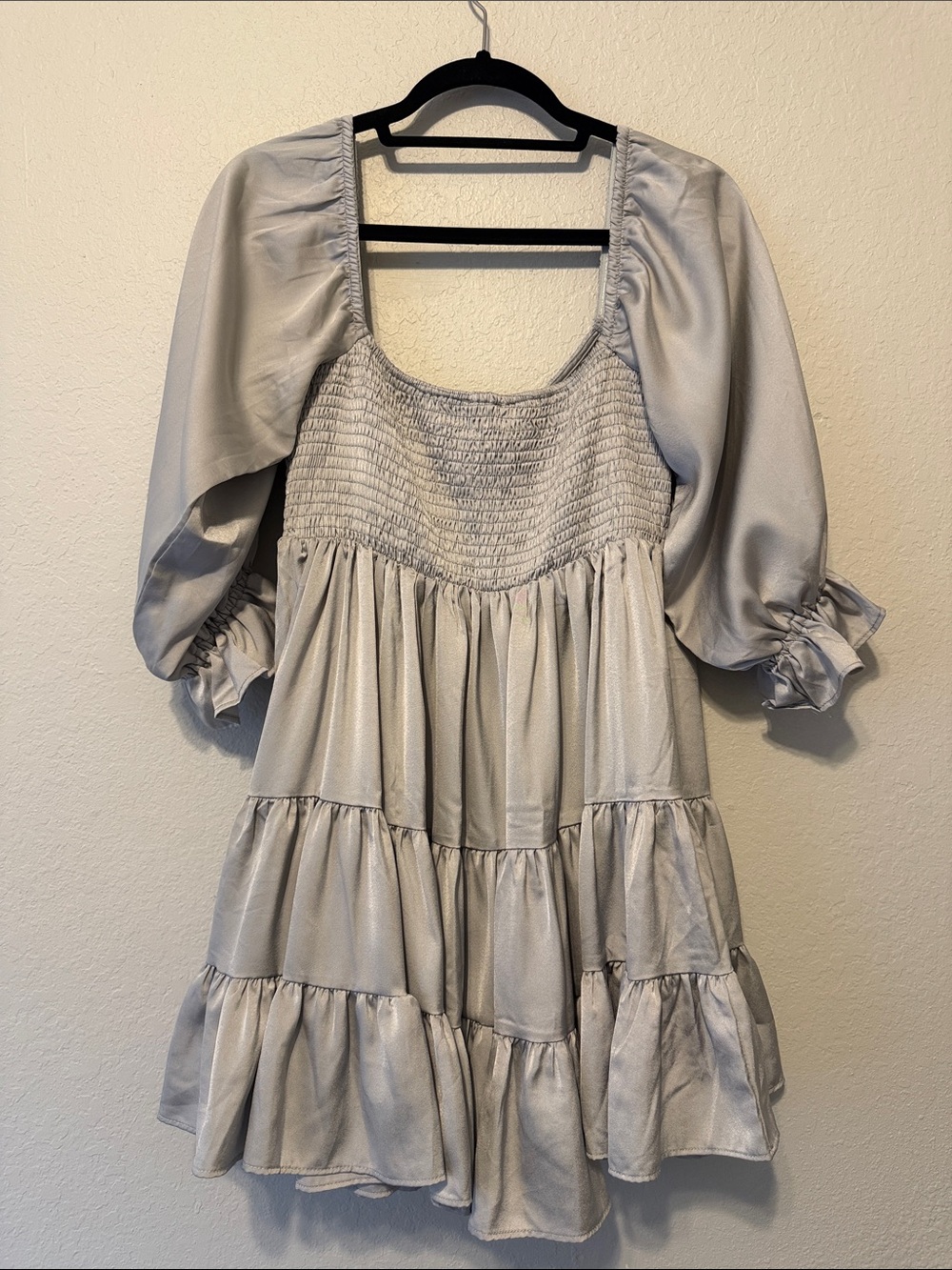 Mable Smocked Tiered Mini Dress in Silver Grey - Women - Picture 7 of 7